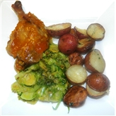 Duck Legs, Shredded Brussels Sprouts & Potatoes