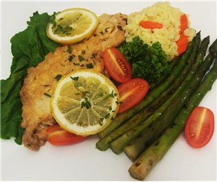 Chicken Francese with Risotto &amp; Grilled Asparagus