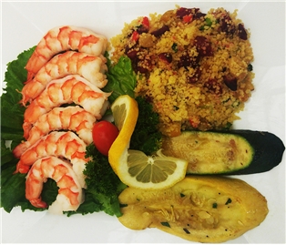 Large Steamed Shrimp, Cous Cous &amp; Grilled Veggies