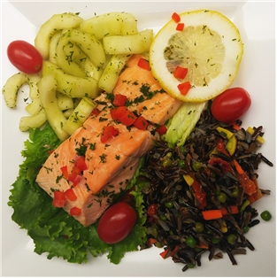 Poached Salmon, Wild Rice &amp; Cucumber Dill Salad