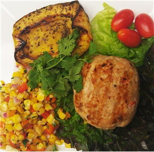 Turkey Burger with Acorn Squash &amp; Corn Salad